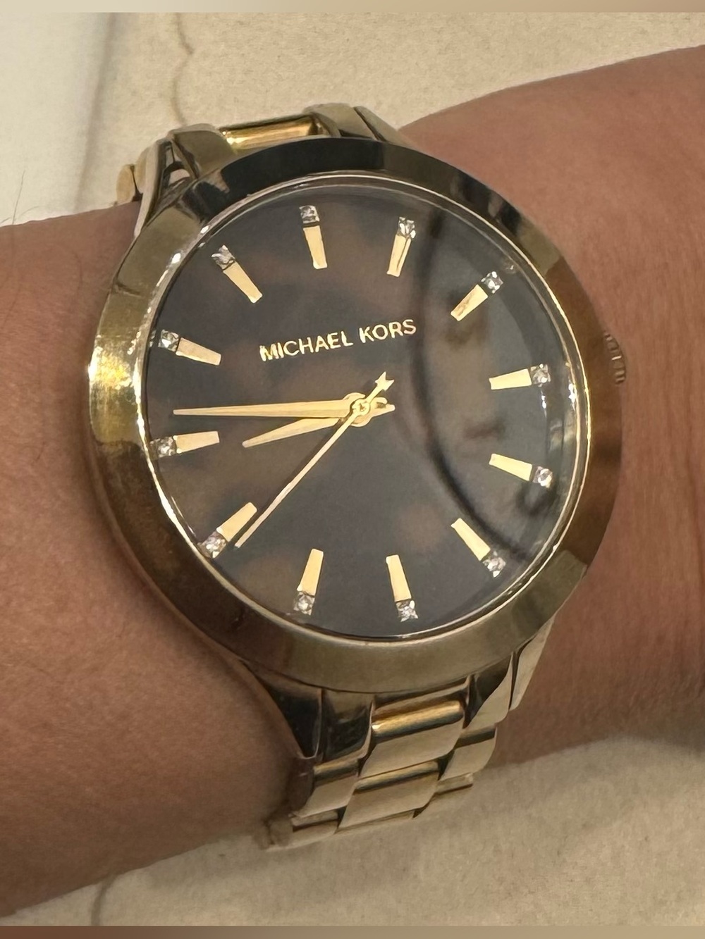Michael Kors MK3532 Gold-Tone Watch Brown Animal Print Crystal Dial